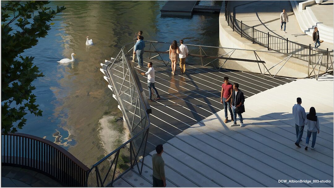 People standing on transparent deck