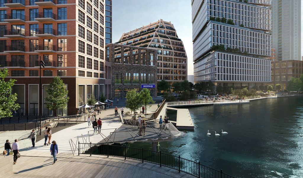 CGI of the new Albion Bridge in context on the dock