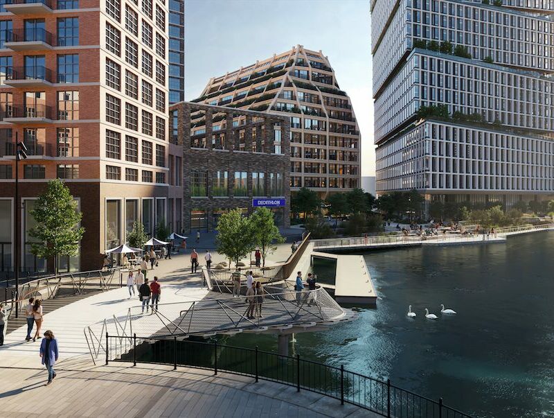 CGI of the new Albion Bridge in context on the dock