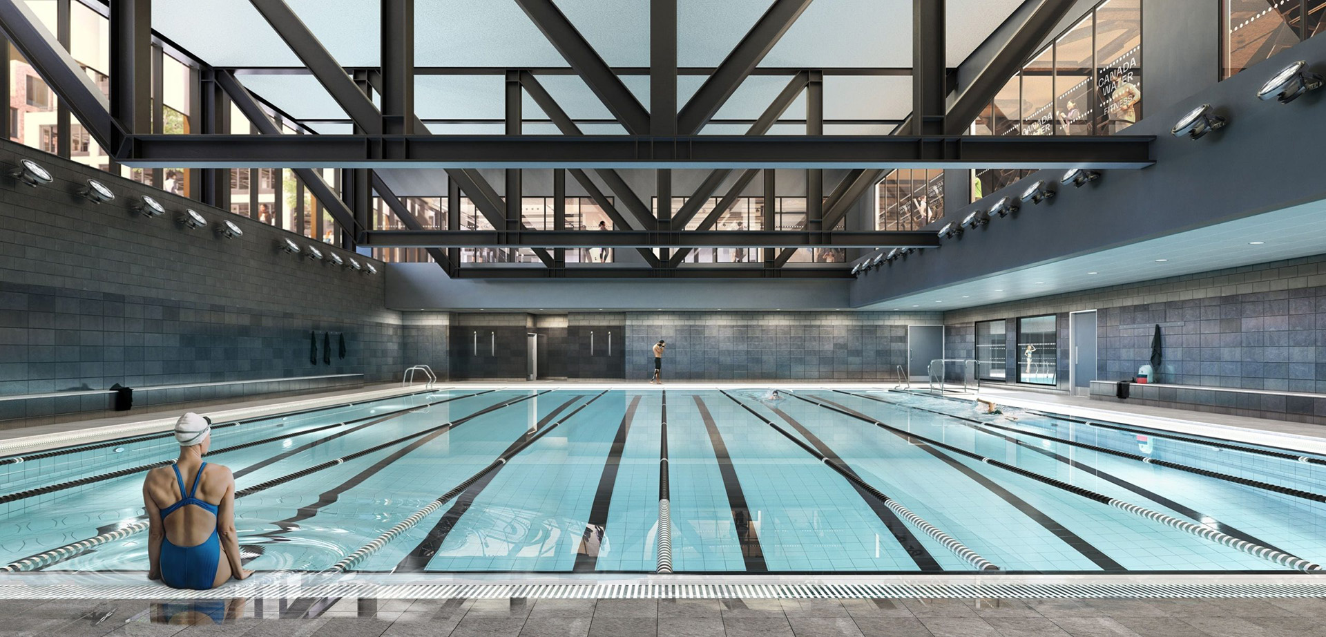 CGI of swimming pool at new Canada Dock Leisure Centre