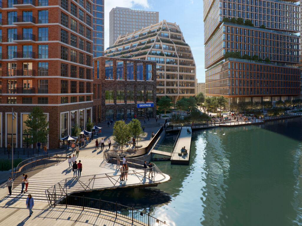 CGI of the new Albion Bridge in context on the dock