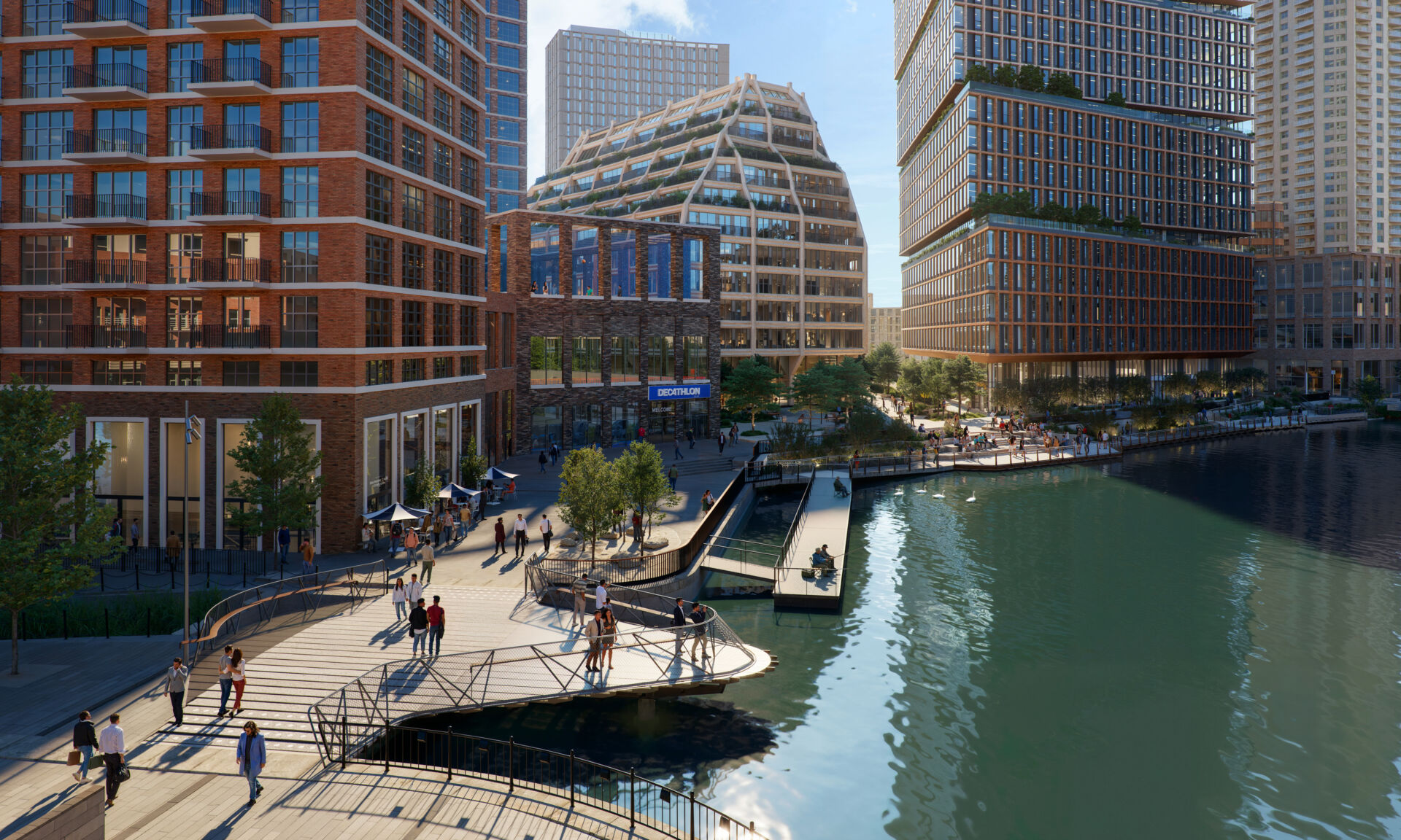 CGI of the new Albion Bridge in context on the dock