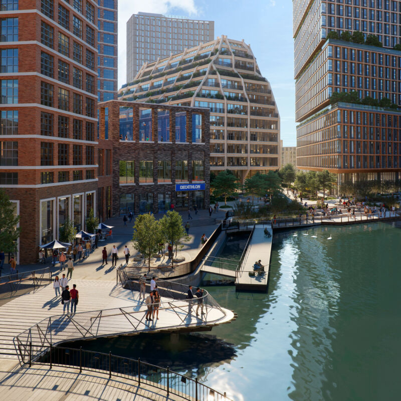 CGI of the new Albion Bridge in context on the dock