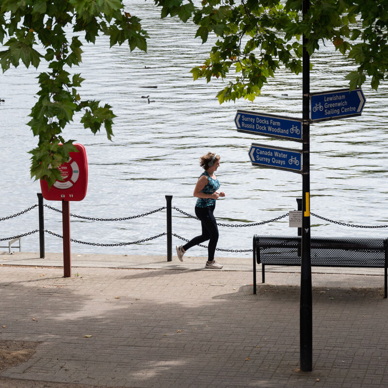 Jogging dockside Canada Water