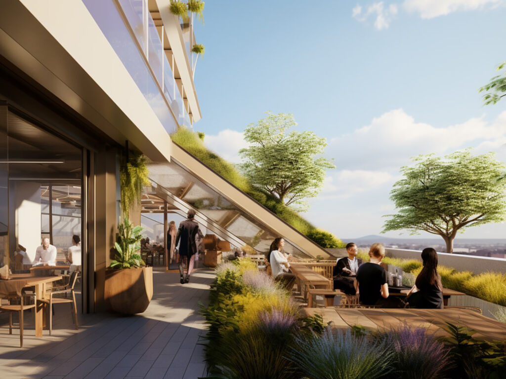 The roof terrace at Two Dockside Canada Water