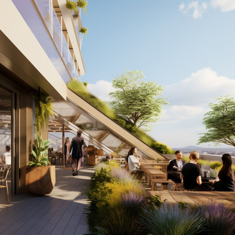 The roof terrace at Two Dockside Canada Water