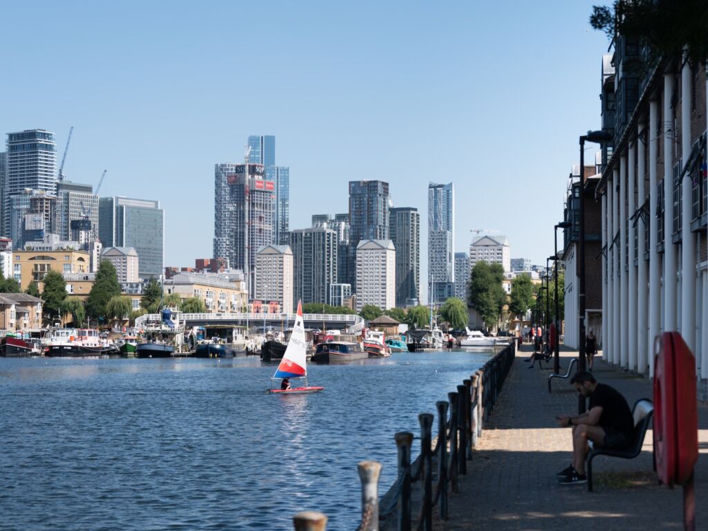 Dockside Canada Water view of Canary Wharf