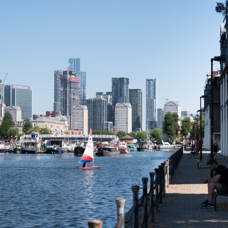 Dockside Canada Water view of Canary Wharf